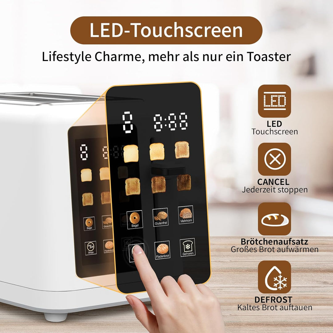 aeco toastlab MAX Toaster 2 Scheiben, LED Touchscreen, 850W, 6 Bräunungsstufen, mit Brötchenaufsatz,
