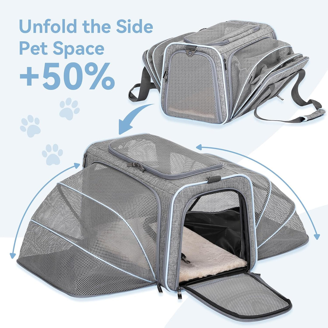 Petsfit Faltbarer Transporttasche Katze und Hund,erweiterbare Katzentransportbox mit Schultergurt Hu