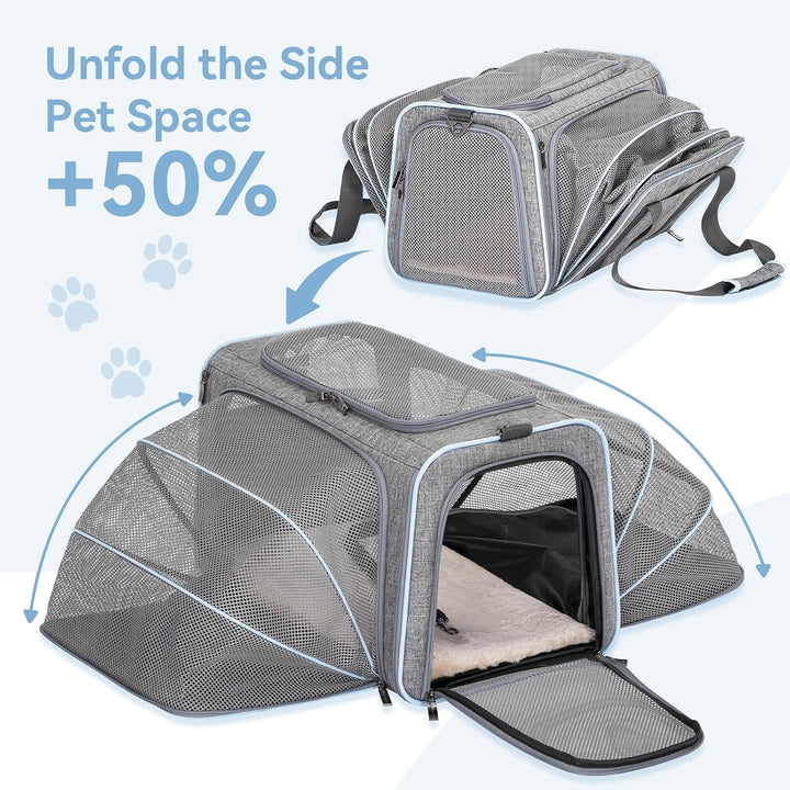 Petsfit Faltbarer Transporttasche Katze und Hund,erweiterbare Katzentransportbox mit Schultergurt Hu