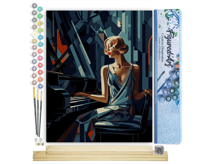Figured'Art Malen Nach Zahlen Erwachsene Mit Rahmen Art-Deco-Frau am Klavier - Paint by Numbers Bast
