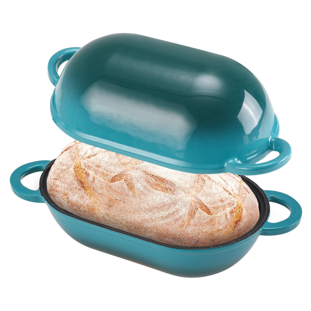 Gusseisen Brotbackform mit Deckel, 23 cm Emaille Gusseisen Topf Brot Backen, Bräter mit Deckel 2,75