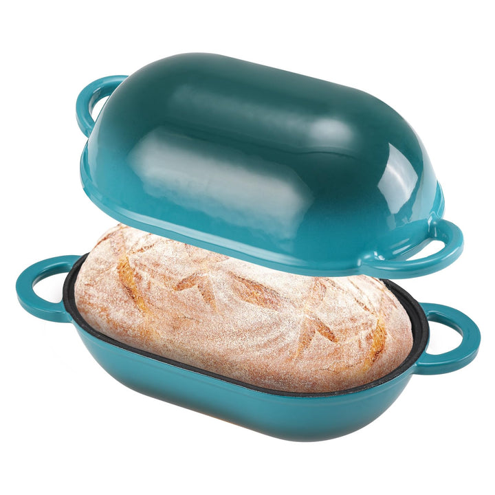 Gusseisen Brotbackform mit Deckel, 23 cm Emaille Gusseisen Topf Brot Backen, Bräter mit Deckel 2,75