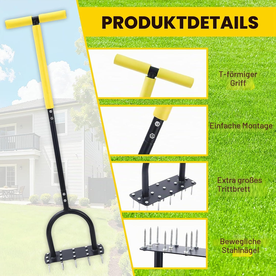 ROCKY&amp;CHAO Rasenlüfter Aerifizierer für Rasen –Mini Manuelles Rasenbelüften Gerät mit 15 Spikes, T-G