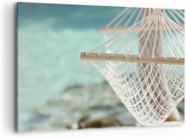 Bilder auf Leinwand 100x70cm Leinwandbild Reise hängematte tropisch strand Gross Wanddeko Bild Schla