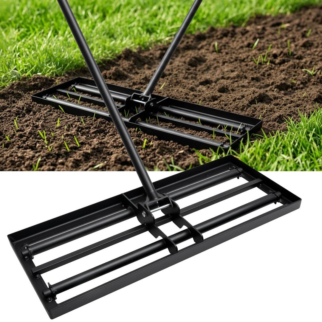 Rasen nivellierrechen 76 x 25cm | 210 cm mit Einstellbarer Langer Griff | Egalisierer Rasen Edelstah