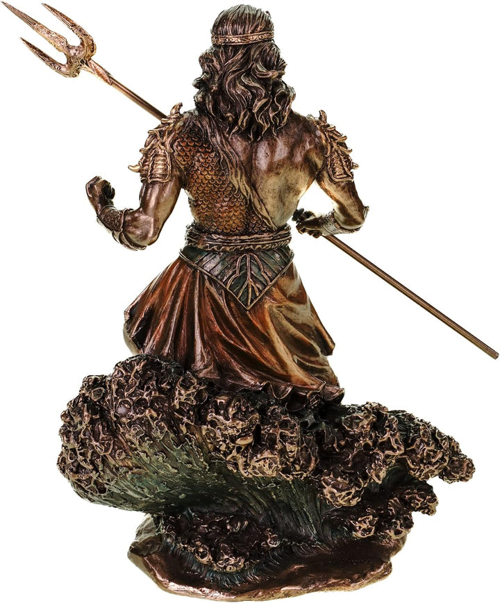 Veronese Figur Meeresgott Poseidon mit Dreizack auf Welle Statue Skulptur Meer Götter Neptun bronzie