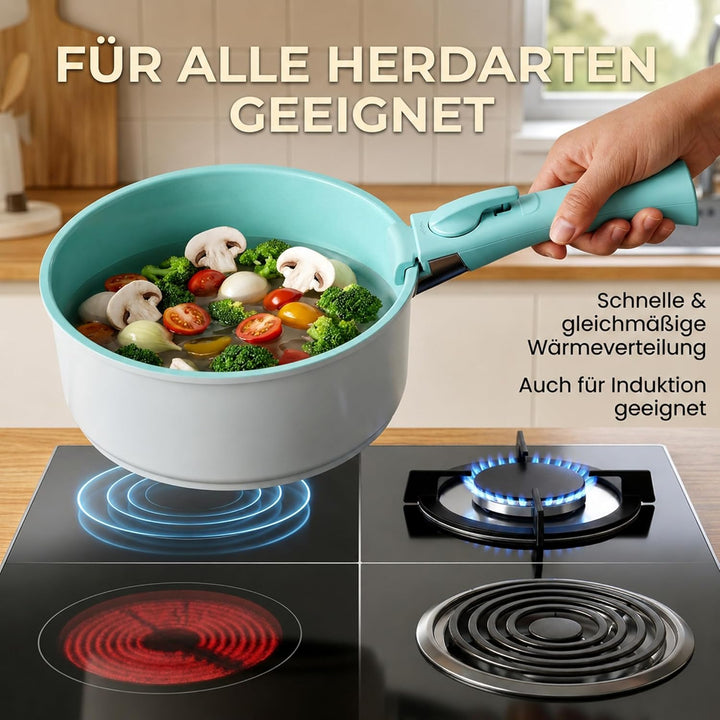 NEOFLAM® - Midas Plus Topf- und Pfannen-Set mit abnehmbarem Griff, 8-teilig, induktionsgeeignet, Ker