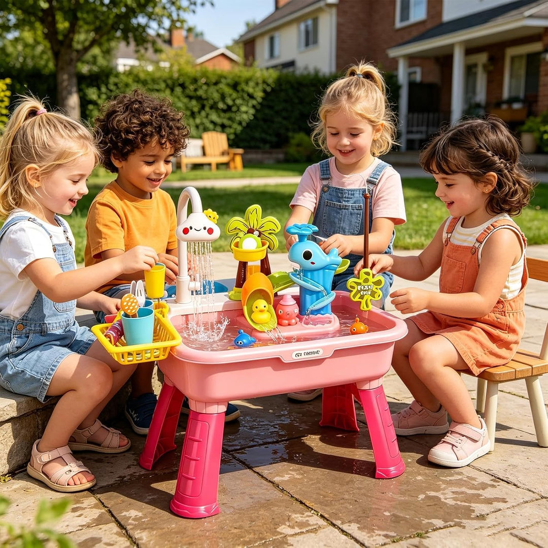 Water Table Play Sink with Running Water Electric Battery Powered Toy Slide Pretend Role Play Toys P