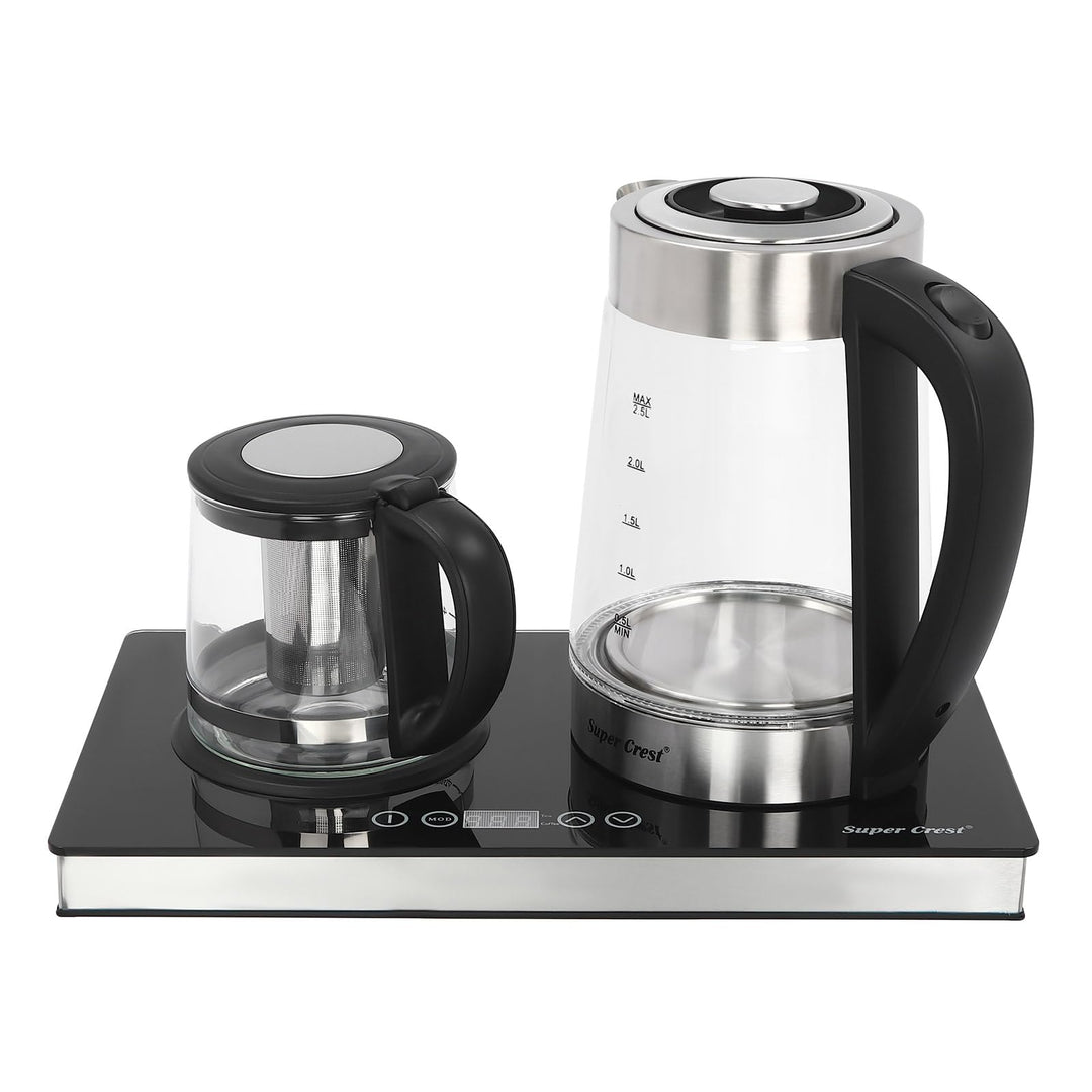 Elektrischer Wasserkocher 2,5L+1L Edelstahl & Glas Teekocher mit Warmhaltefunktion,Teesieb und LCD-T