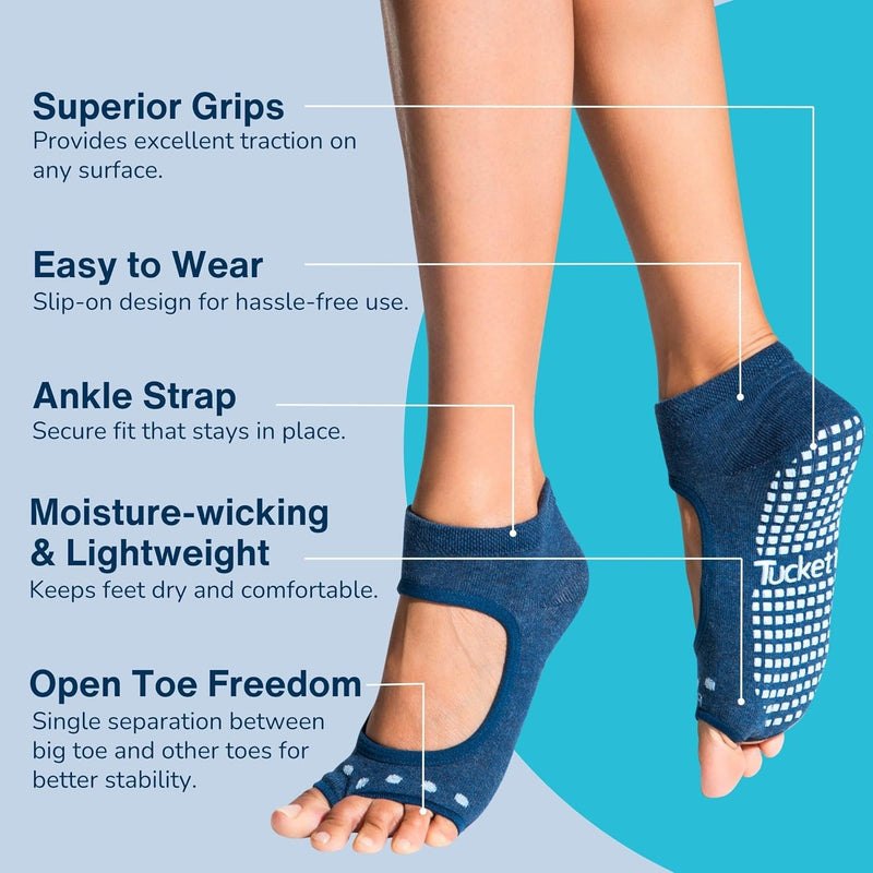 Tucketts Yoga Socken für Frauen - rutschfeste Haftsocken ohne Zehen - Stoppersocken (Damen) – Pilate
