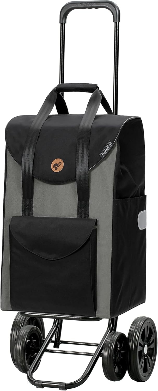 Andersen Shopper Quattro Stahl höhenverstellbar mit Rad Ø 15 und 20 cm und 49 Liter Tasche Senta gra