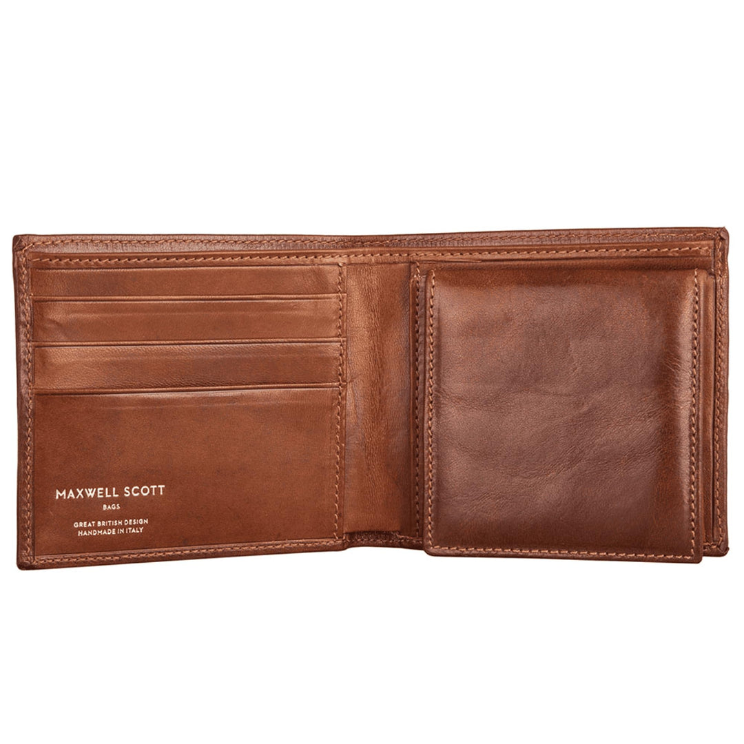 Maxwell Scott Italienischer Herren Leder Geldbeutel mit Münzfach Ticciano in Cognac Braun, Cognac Br