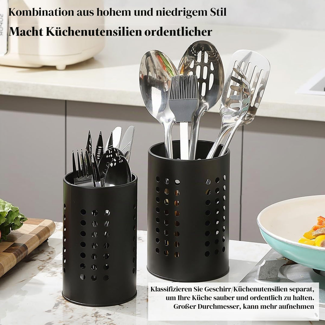 Evanda Küchenutensilienhalter für Arbeitsplatte 2er, Edelstahl Schwarze Utensilien Caddy, Bauernhaus