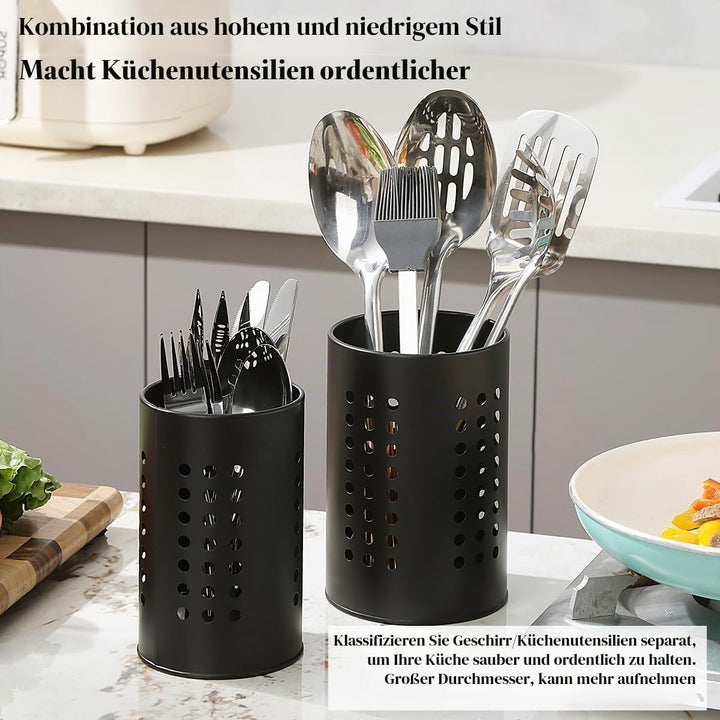 Evanda Küchenutensilienhalter für Arbeitsplatte 2er, Edelstahl Schwarze Utensilien Caddy, Bauernhaus