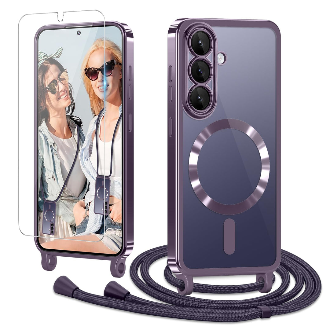 Handyband für Samsung Galaxy S26 Hülle mit Band + 1 Stück Glas Schutzfolie Transparent Silikon Handy