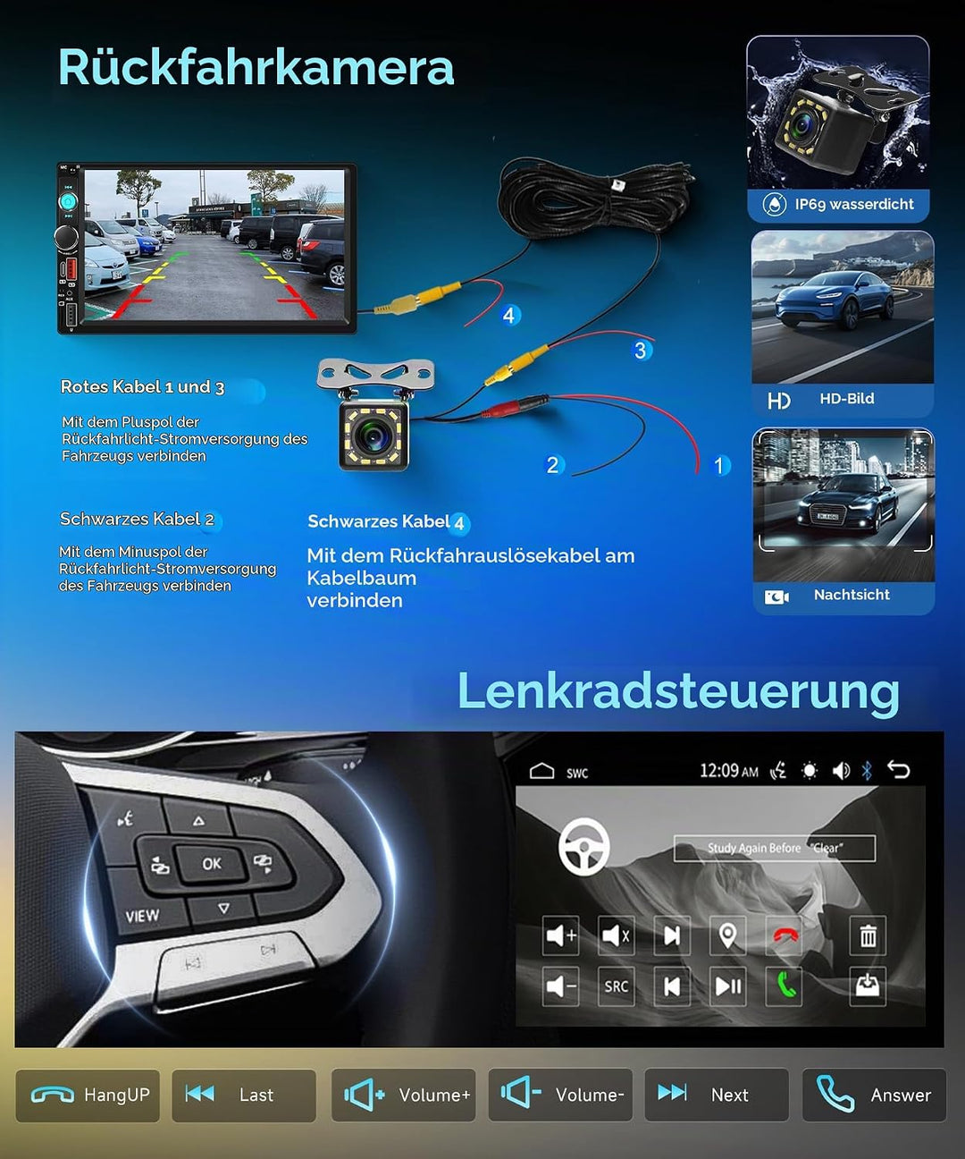 VECHTEL 7 Zoll Autoradio mit Airplay Android Cast,FM Radio 2 Din mit Bluetooth,Mirror link,EQ,USB/TF