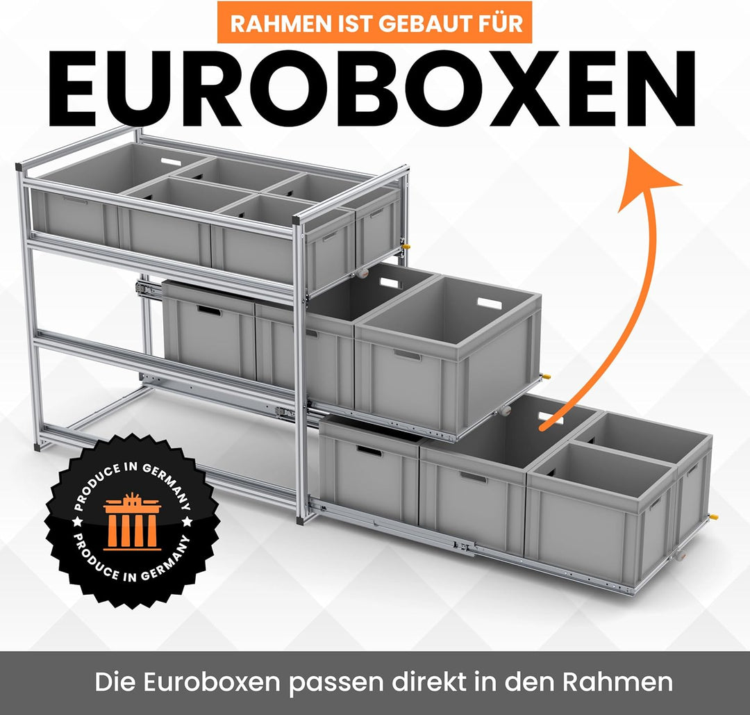 Schubladensystem Wohnmobil 120 cm - Heckgarage Schublade für Euroboxen 60x40 und 30x40, 2-4 Ebenen,