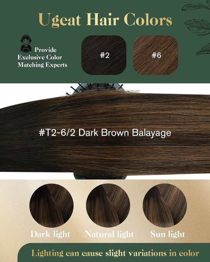Ugeat Clip in Extensions Echthaar Balayage 35cm 120g Dunkelbraun Bis Kastanienbraun Doppelt Weft Ech