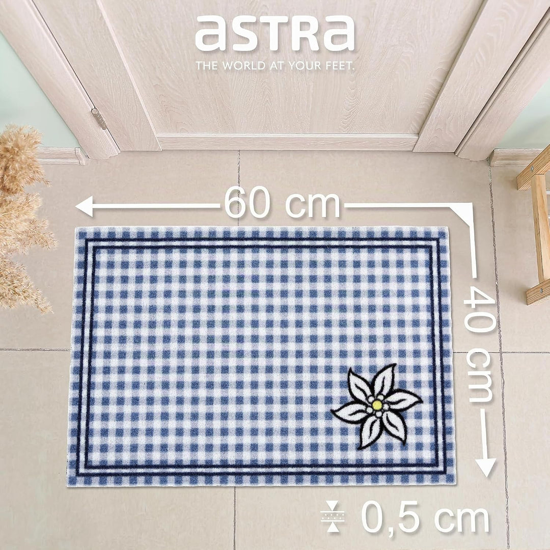 Rutschfeste Fussmatte Innen waschbar - Edelweiss Karo 40 x 60 cm (Rechteckig) Edelweiss Karo Blau 40