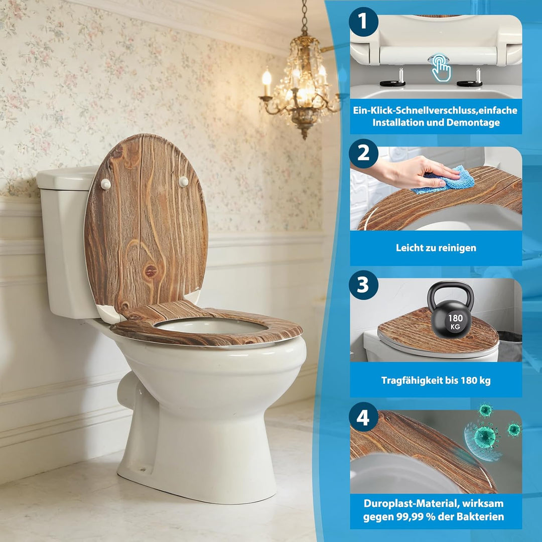 Duroplast-Toilettensitz, O-förmiger Toilettendeckel mit Soft-Close-Mechanismus, Edelstahlscharnier,