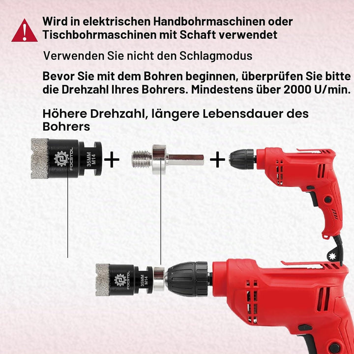FOCSTOL Diamant Fliesenbohrer Set - 6/8/10/25/35/50/68mm+10mm Fingerfräser+50mm Fasenbohrer+Sechskan