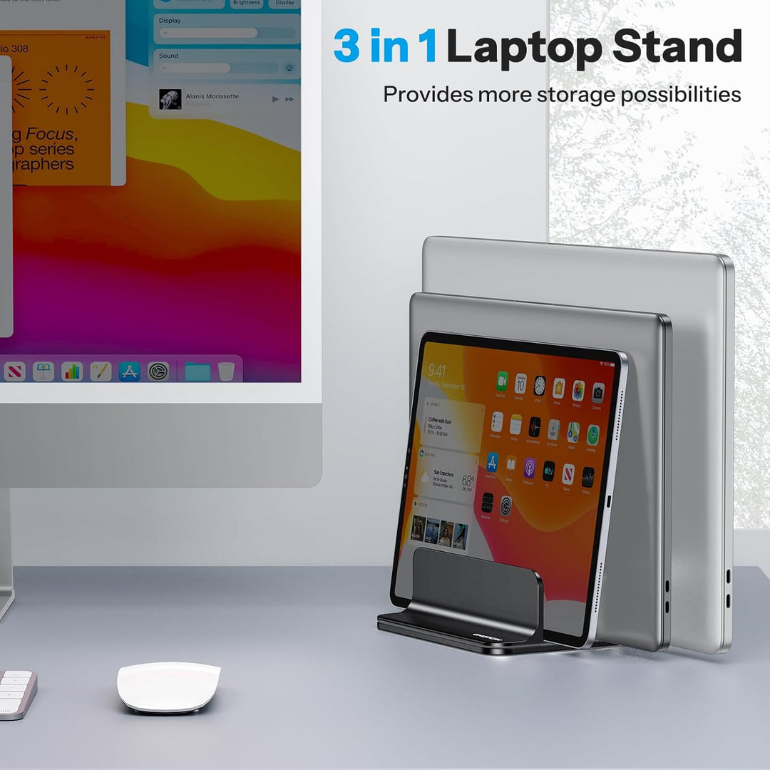 OMOTON 3 Slot Aluminium Vertikal Laptop Ständer, Verstellbarer Notebook Ständer, Laptop Halterung fü