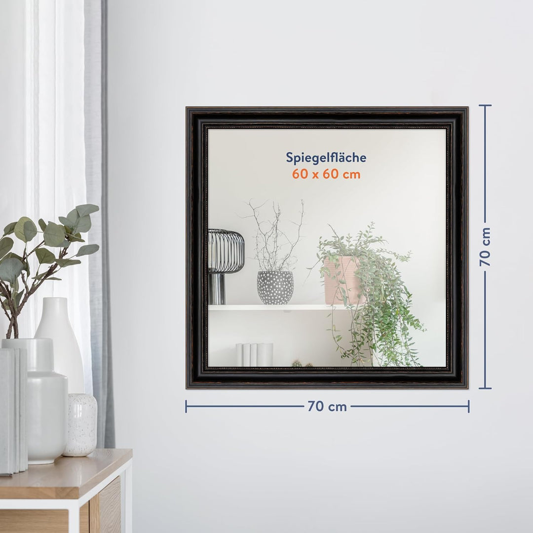 WANDStyle Spiegel Barock und Antik I Aussenmass: 70x70cm I Farbe: Schwarz I schwarzer Wandspiegel au