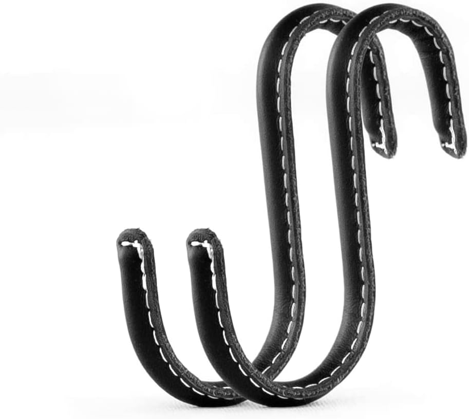 Brute Strength - S-Haken mit Vollnarbenleder umwickelt - 4 Stück - Schwarz - 10 cm Edelstahl-Metallb