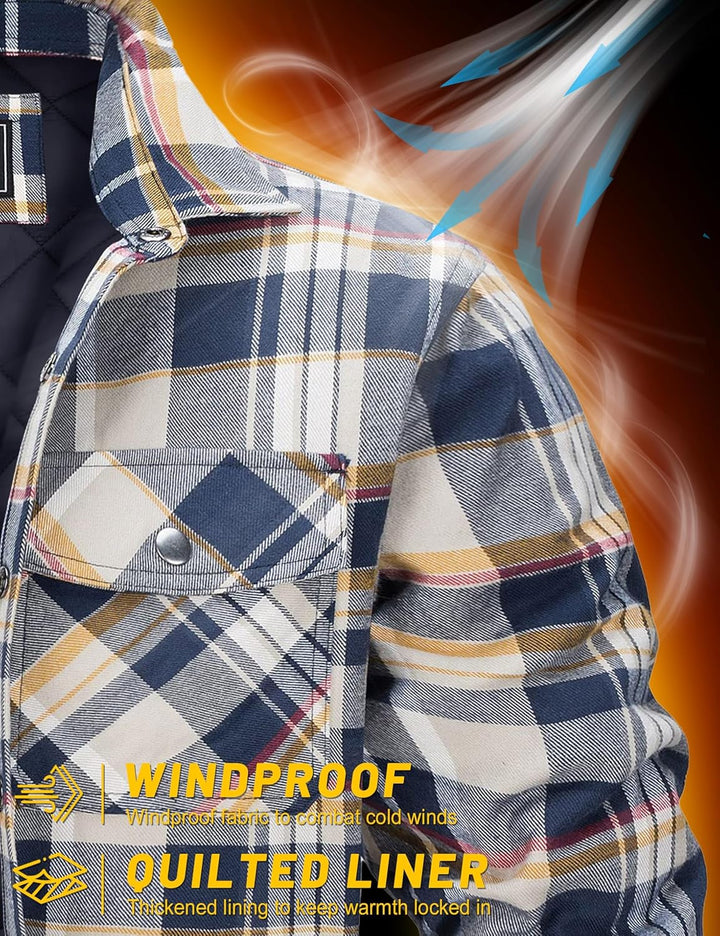 TACVASEN Herren Karierte Hemdjacke Flanellhemd Holzfällerhemd Thermohemd Jacke L Gelb, L Gelb