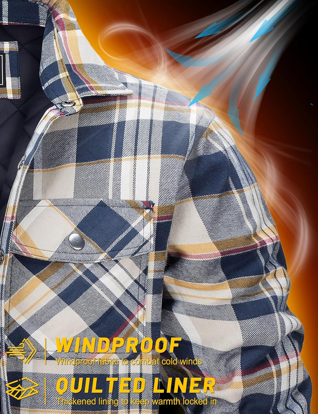 TACVASEN Herren Karierte Hemdjacke Flanellhemd Holzfällerhemd Thermohemd Jacke S Gelb, S Gelb
