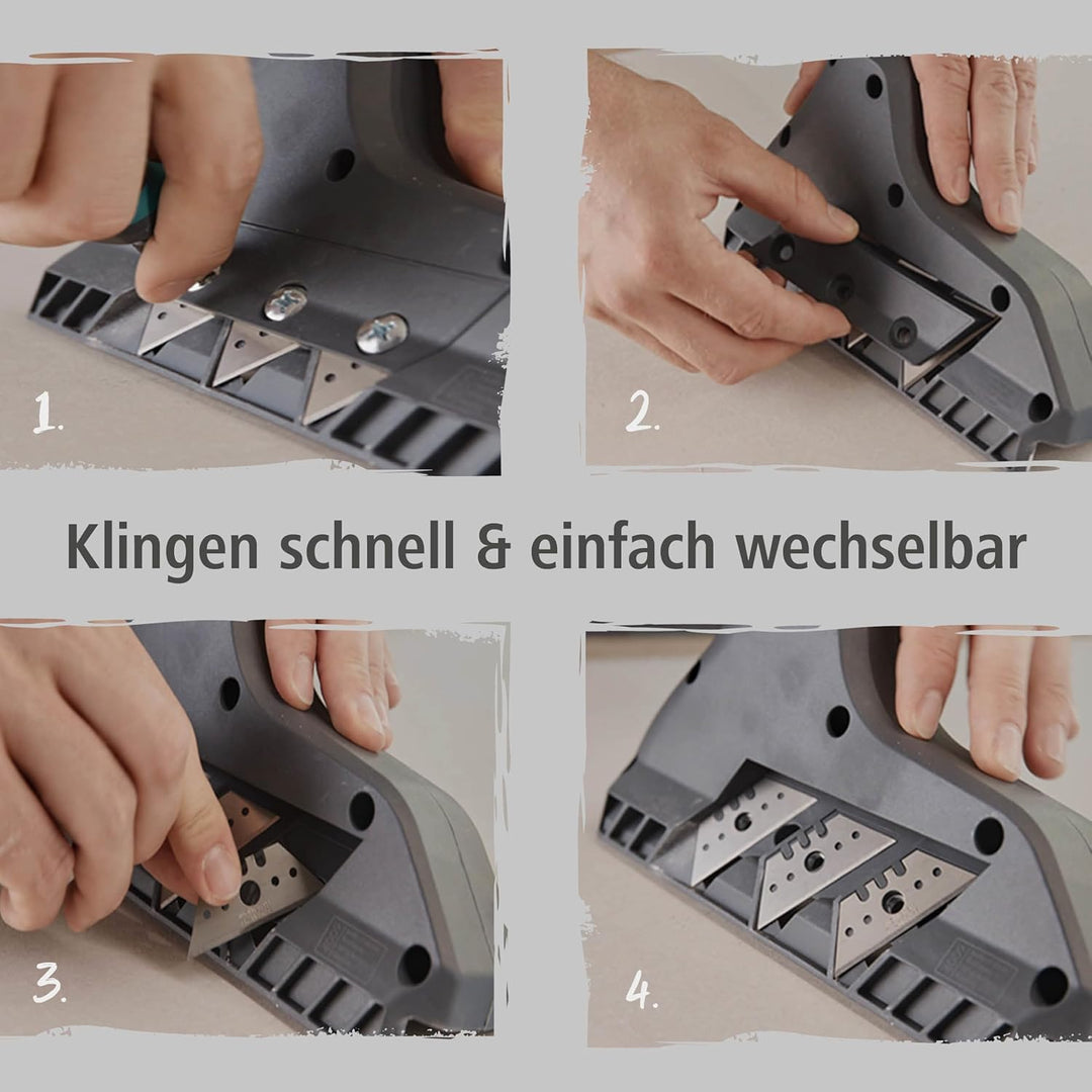 wolfcraft 3-fach Kantenhobel 4009000 – Trockenbau Hobel mit Dreifachklinge zum Anschrägen von Kanten