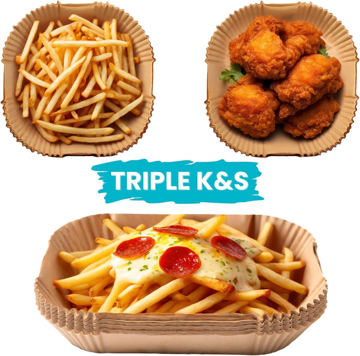 Triple K&amp;S Airfryer Backpapier Philips 200 Stück, 16 x 16 cm – Antihaft Backpapier Einlagen für 2–4,