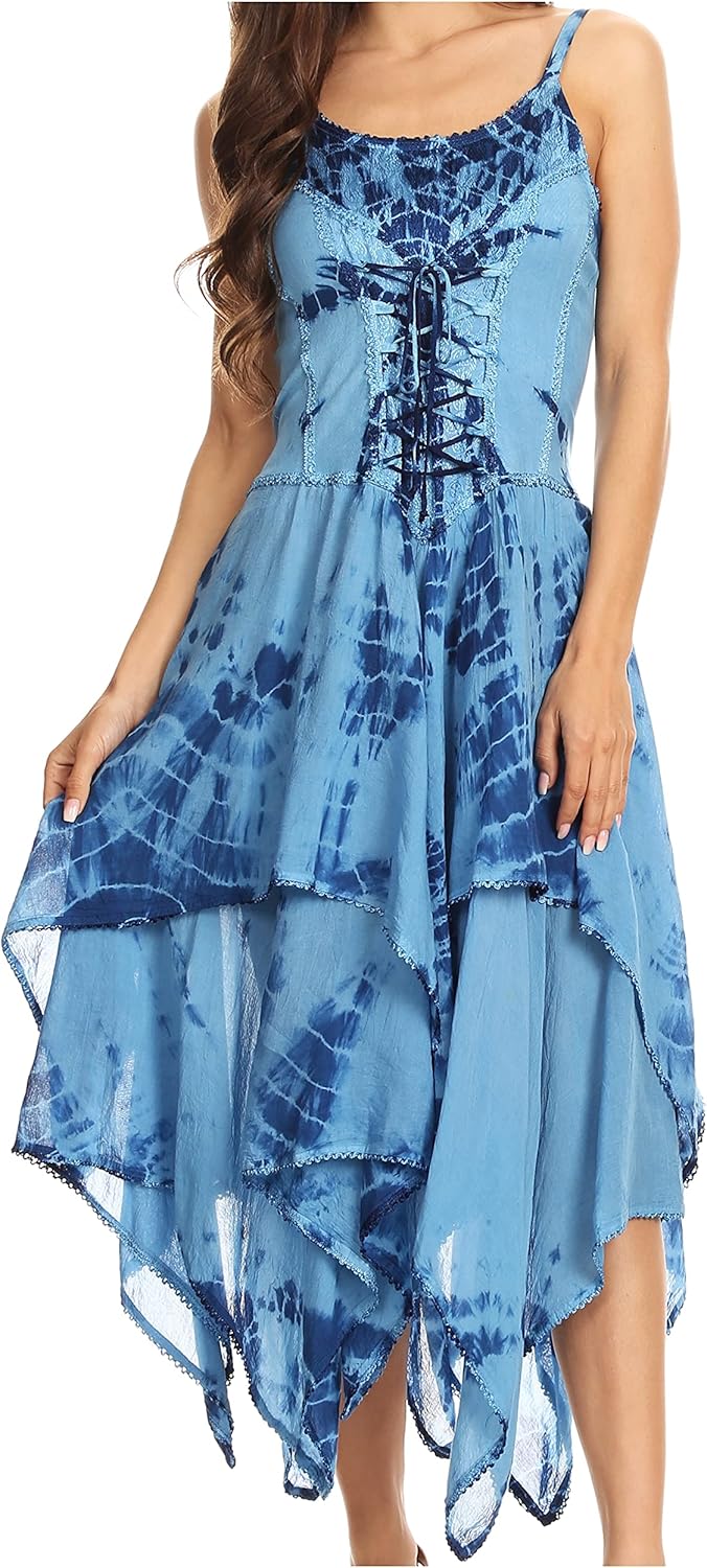 Sakkas Annabella Korsett Mieder Taschentuch Saum Kleid, Einheitsgrösse Blau