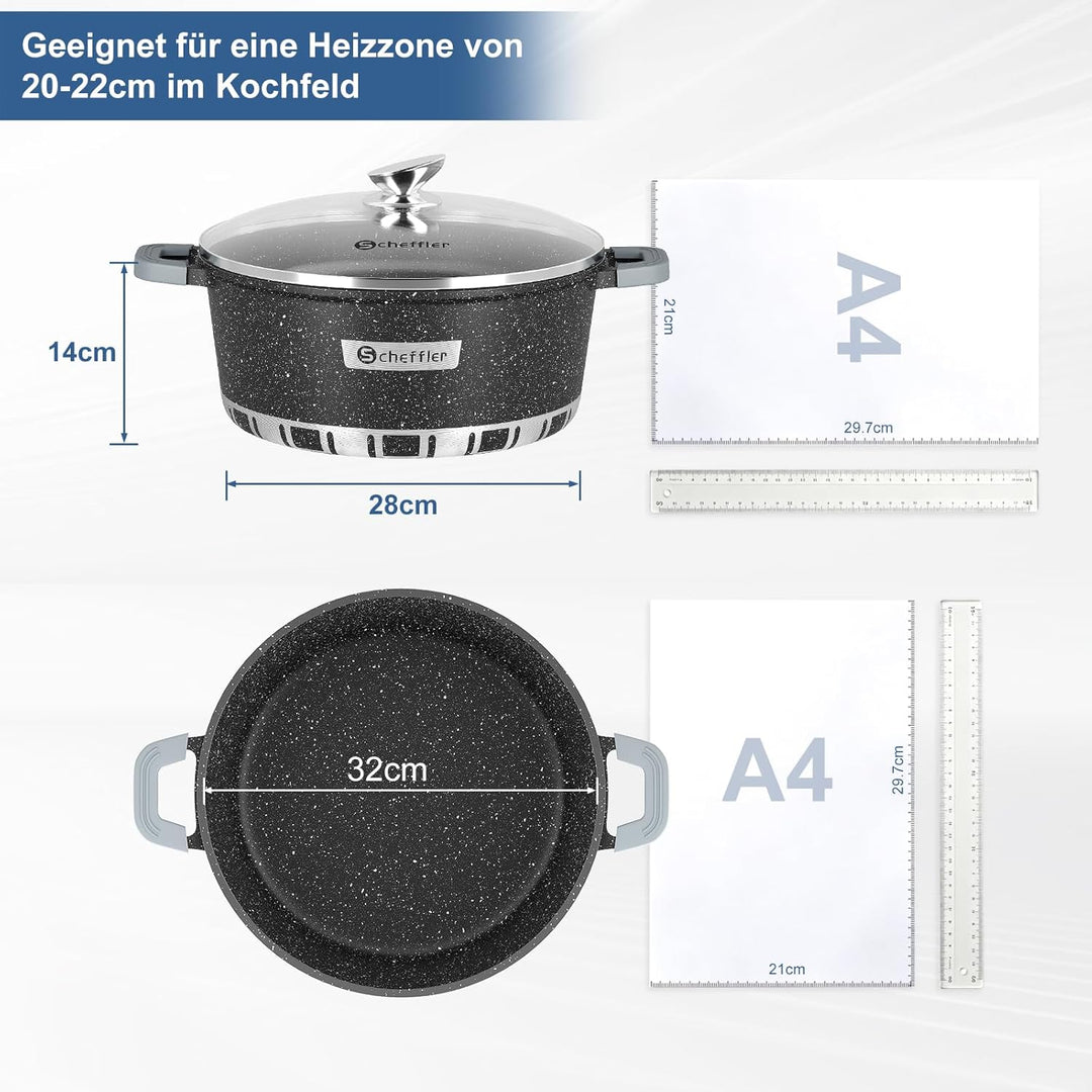 Scheffler Topf Induktions Kochtopf mit Deckel, Antihaftbeschichtung, 32cm/11L, für alle Herdarten, A