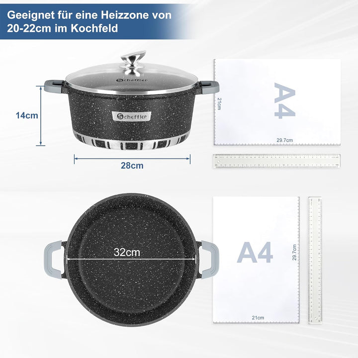 Scheffler Topf Induktions Kochtopf mit Deckel, Antihaftbeschichtung, 32cm/11L, für alle Herdarten, A