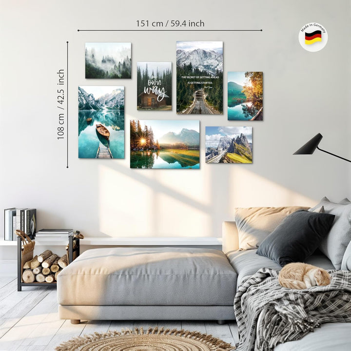 Novart Wandbilder Set Natur Berge See Landschaft - KEIN EXTRA RAHMEN BENÖTIGT - Modern Deko - Wohnzi