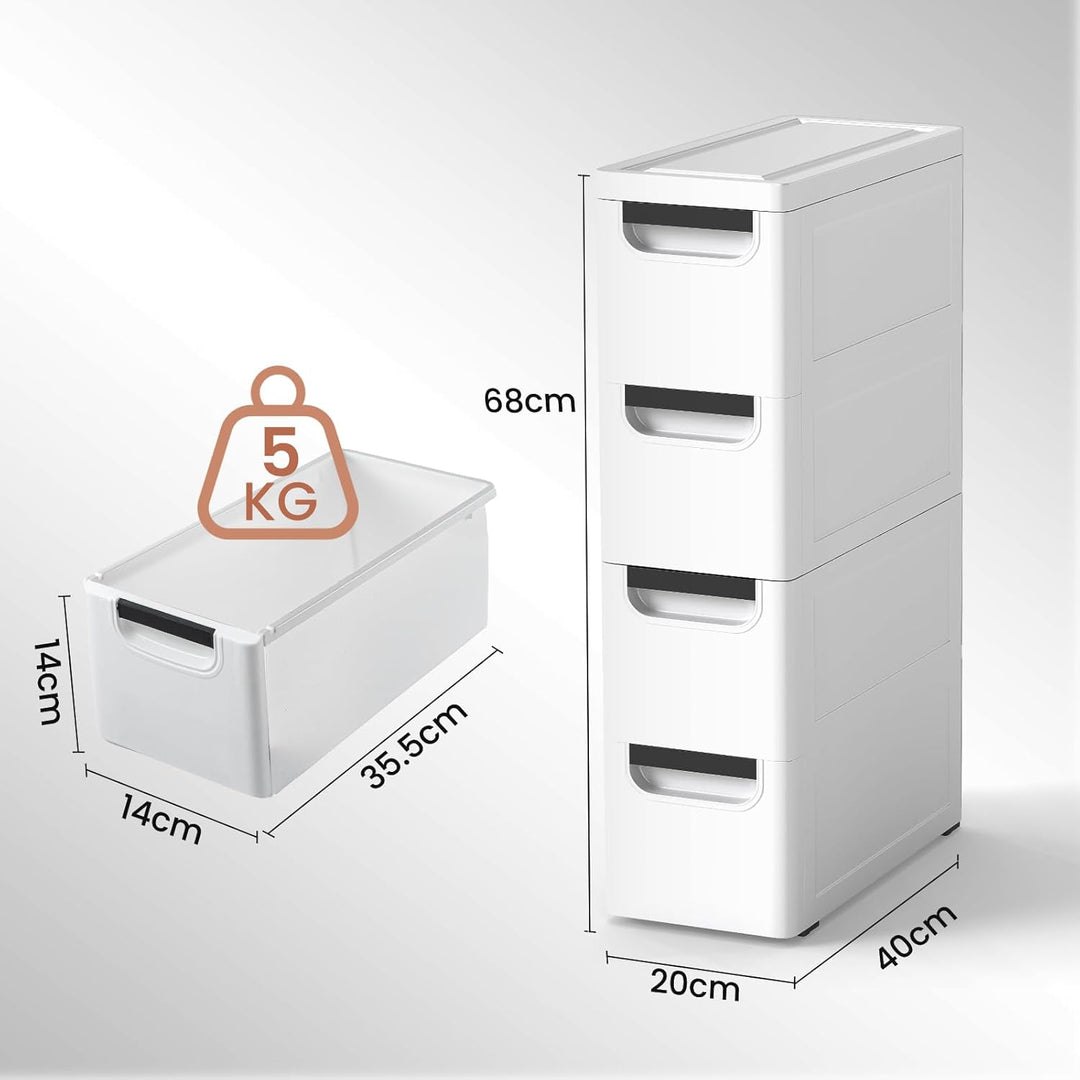 Schmaler Badezimmerschrank auf Rollen, Schmaler Badezimmerschrank mit 3/4/5 Schubladen, Mobiler Schu