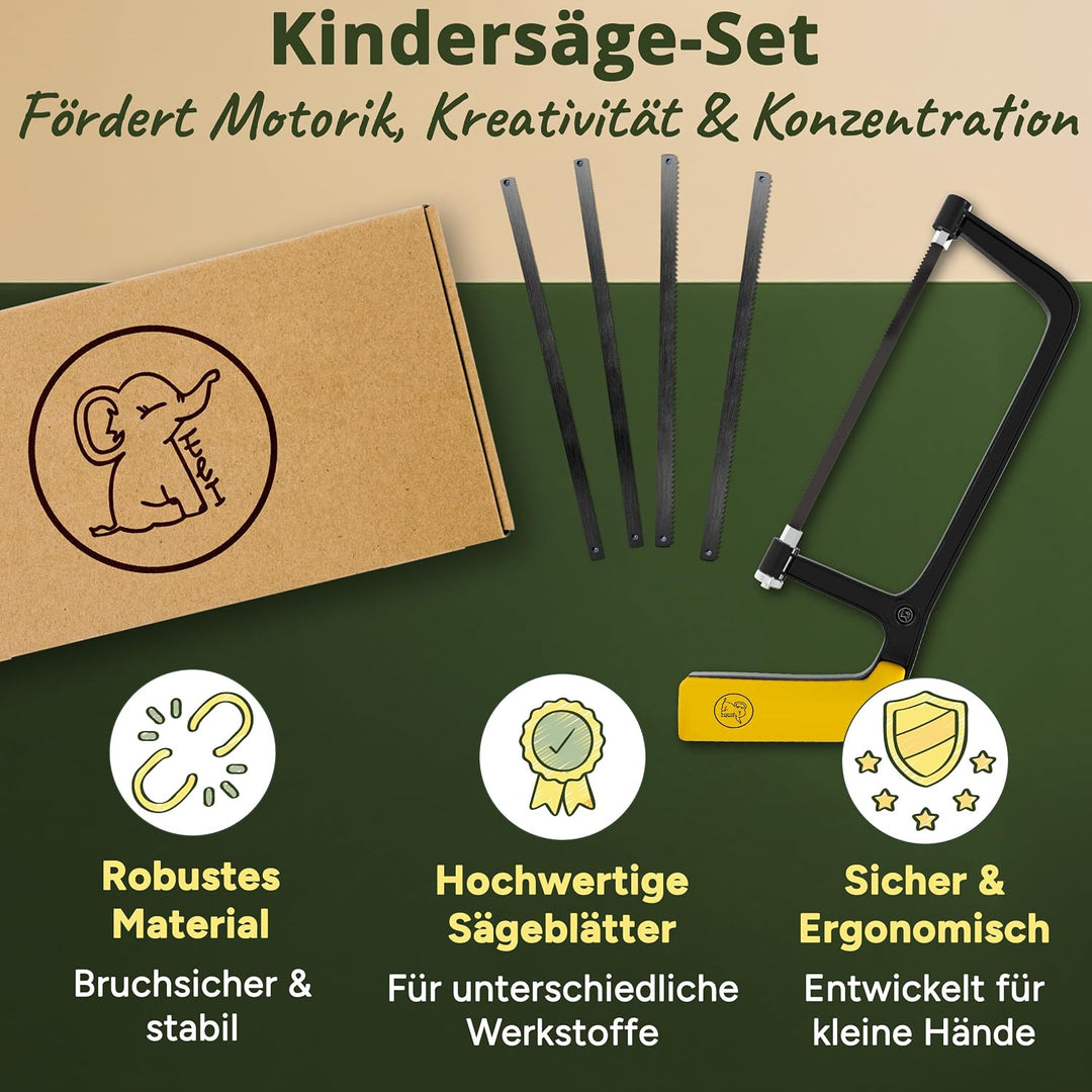 Eli® Kinderhammer + Säge – Echtes Werkzeug für Kinder mit ergonomisch rutschhemmenden Griff – Metall