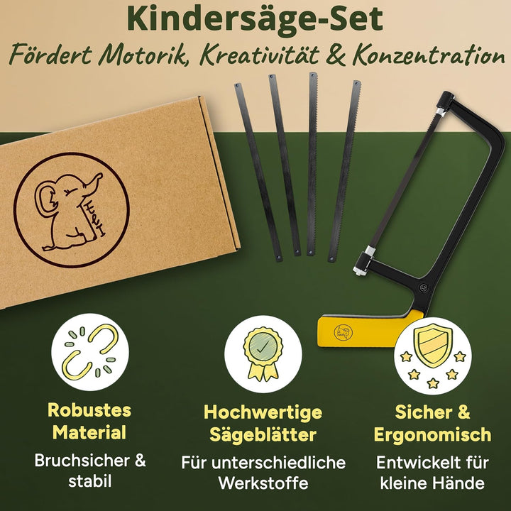 Eli® Kinderhammer + Säge – Echtes Werkzeug für Kinder mit ergonomisch rutschhemmenden Griff – Metall