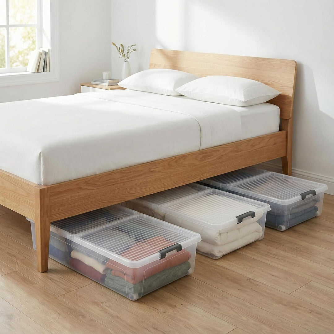 2friends Unterbett-Aufbewahrungsboxen 2er Set mit Rollen & geteiltem Deckel - Unterbettbox 32L Unter