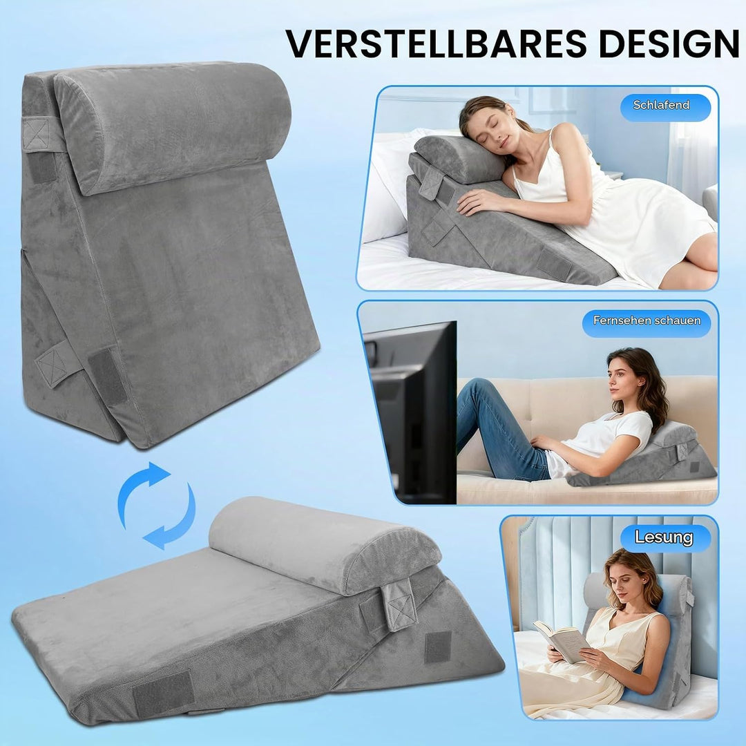 Keilkissen für Bett und Sofa, Doppelte Lage Memory Schaum Lesekissen, Verstellbares Keilkissen, Ergo
