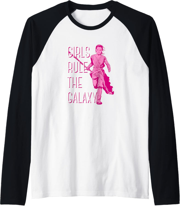 Star Wars Rey Running Pink Tone Girls Rule The Galaxy Raglan