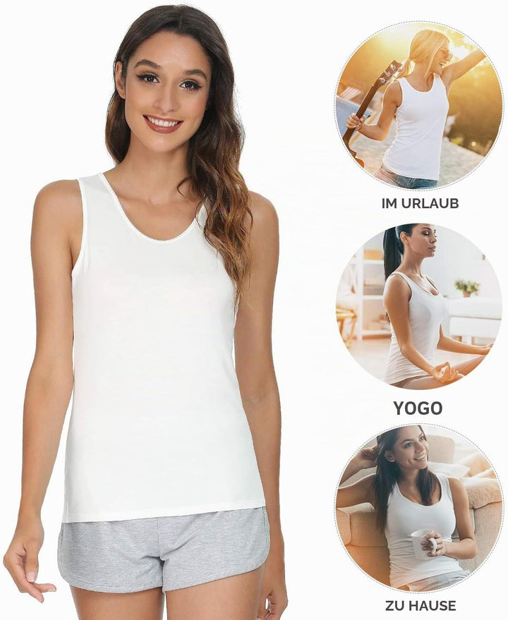 vislivin Elastische Tank Tops für Damen Unterhemden 3/4er Pack M 3er Pack - Schwarz//Weiss/Grau, M 3