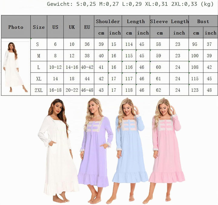 aromm Damen Weich Nachthemd Knopfleiste Viktorianisch Lange Ärmel Stillen Pyjama, S