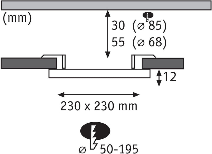 Paulmann 92994 LED Panel Einbauleuchte Areo VariFit IP44 3-Stufen-dimmbar 230x230mm eckig incl. 1x16