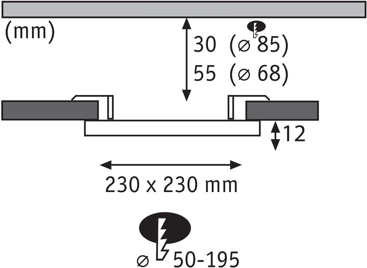 Paulmann 92994 LED Panel Einbauleuchte Areo VariFit IP44 3-Stufen-dimmbar 230x230mm eckig incl. 1x16