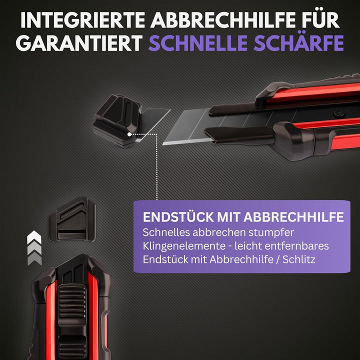 Filzada ® 3x Cuttermesser Profi inkl. 13x Carbonstahl Klingen BLACK - Cuttermesser 18mm - Robustes T