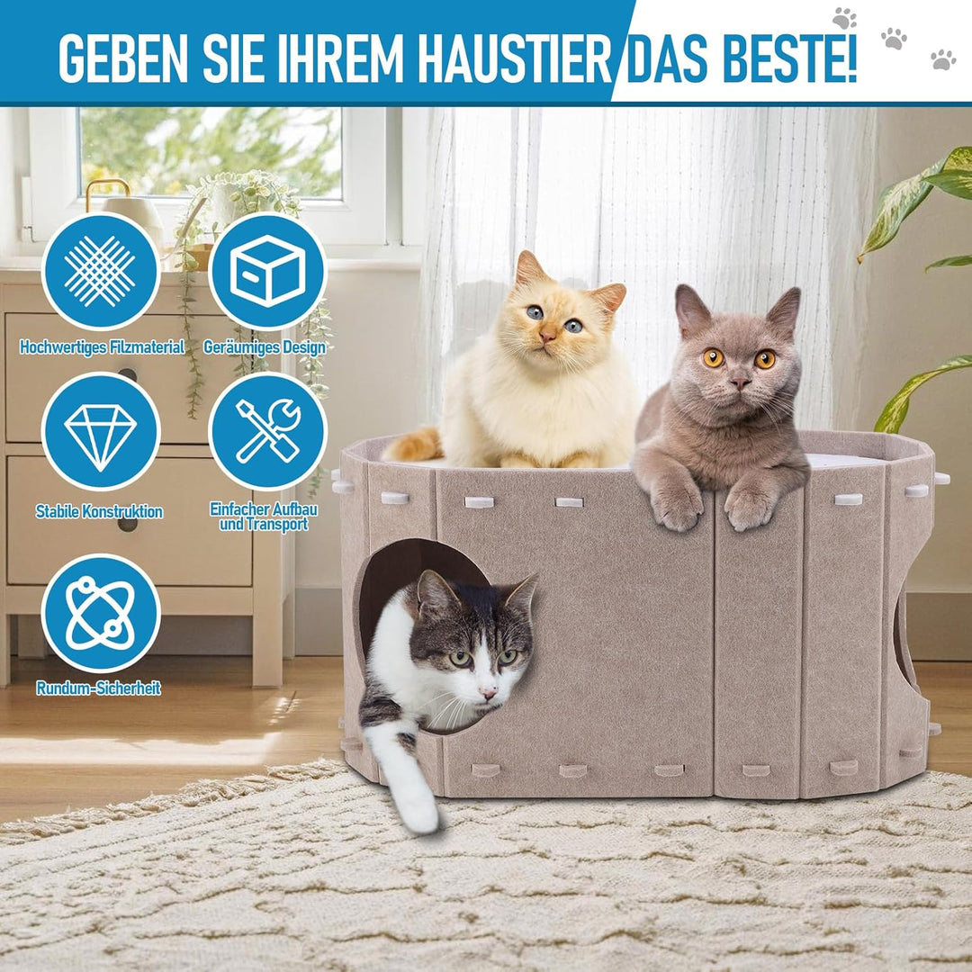 Filz-Katzenbett mit extra viel Platz, Winterfester Katzenkorb & Katzenschlafplatz – Robustes Katzenh