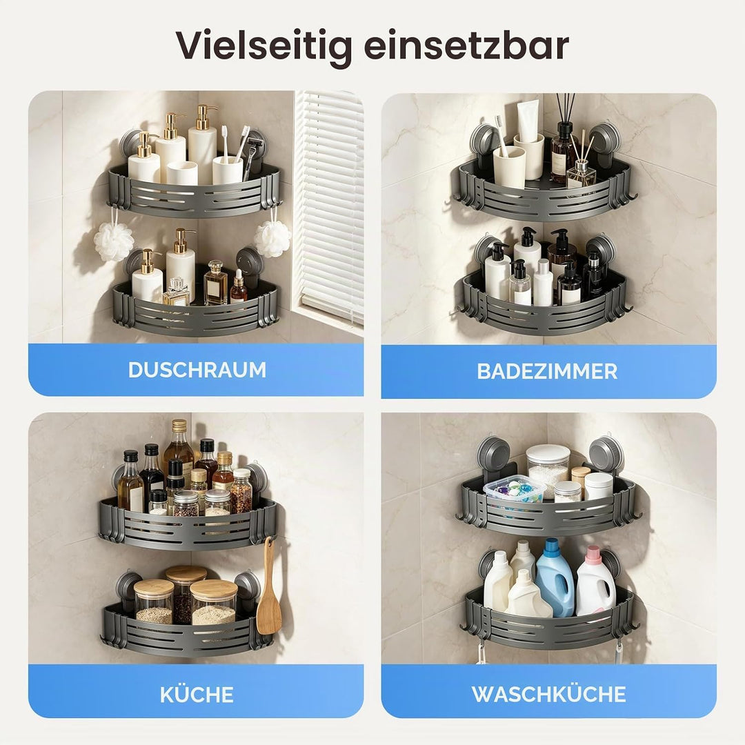 Lekesky Duschablage Ohne Bohren Ecke, Saugnäpfe mit Drehverschluss, Aluminium & Rostfrei, Abnehmbar