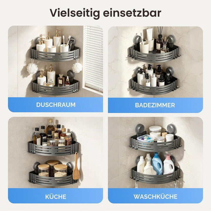 Lekesky Duschablage Ohne Bohren Ecke, Saugnäpfe mit Drehverschluss, Aluminium & Rostfrei, Abnehmbar